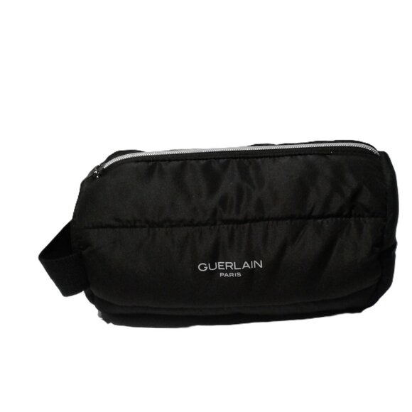 Guerlain- Fabric Cosmetic Makeup Bag in black with silver zipper and  logo- NEW - Picture 1 of 5